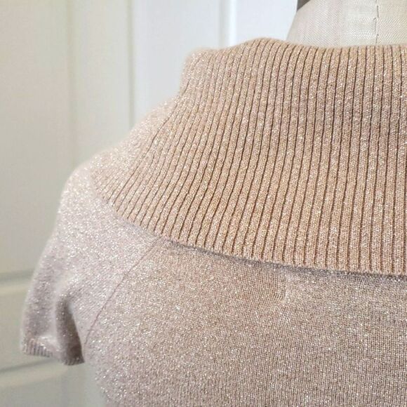EXPRESS Shimmery Gold Cashmere Sweater Chunky Cowl Neck Short Sleeve - Picture 7 of 11